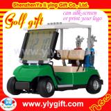 Green golf cart with logo