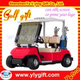 Red mini golf cart with custom logo