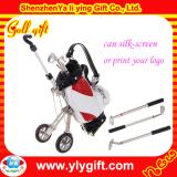 Red and white pu golf bag with cart and pens