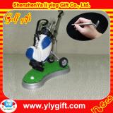 Blue and white golf pen holder with clock and trolly set